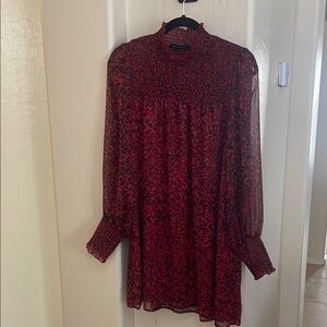 Sanctuary Red Smocked A-line Dress with Bishop Sleeves